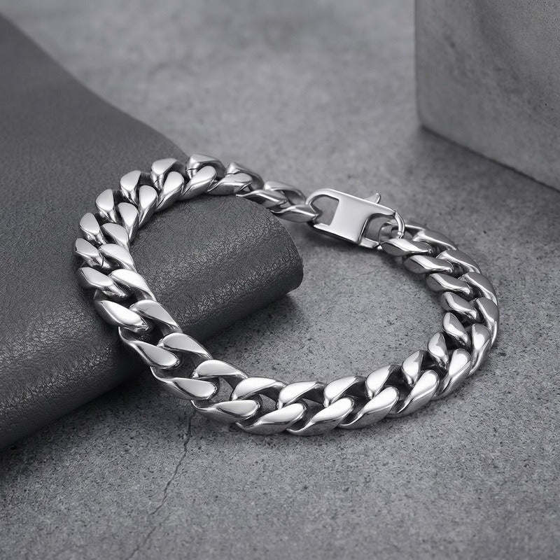Kemston Titanium Steel Wide Cuban Link Bracelet for Men 11MM KB26873-D
