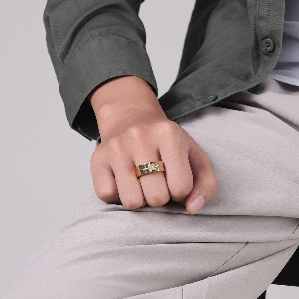 Kemstone Stainless Steel Zirconia Ring – Simple Line Design for Men K-R508