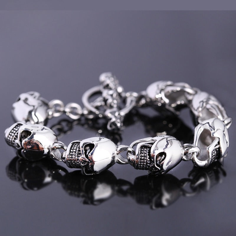 Kemstone Stainless Steel Skull Link Bracelet – 11mm Gothic Punk Chain KB20821-D