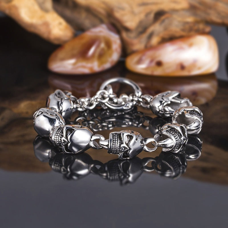 Kemstone Stainless Steel Skull Link Bracelet – 11mm Gothic Punk Chain KB20821-D