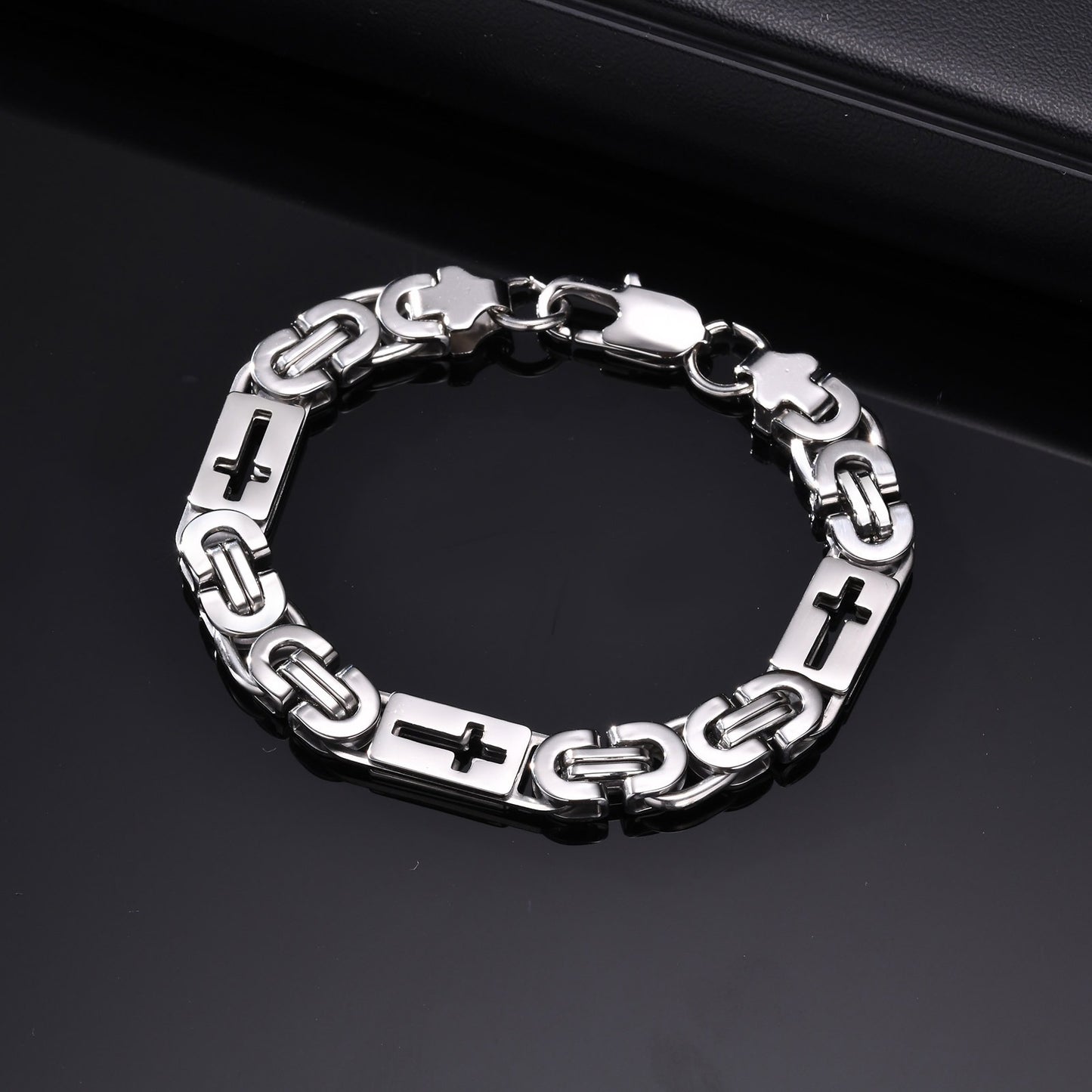 Kemstone Men’s Titanium Steel Byzantine Cross Bracelet – Punk Hip Hop Jewelry BR-2214