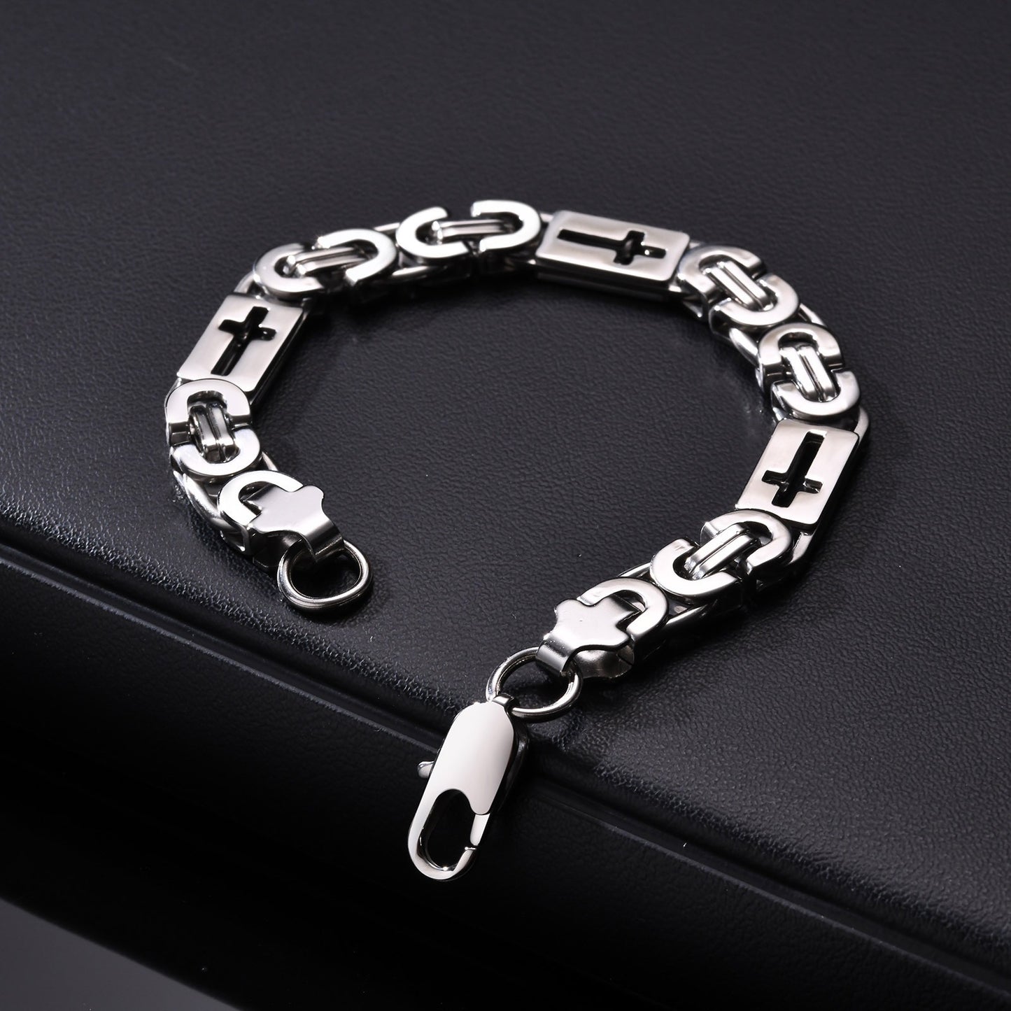 Kemstone Men’s Titanium Steel Byzantine Cross Bracelet – Punk Hip Hop Jewelry BR-2214