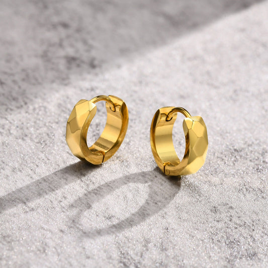 Kemstone Men’s Stainless Steel Hoop Earring – Faceted Punk Style in Black, Silver, Gold EH-552