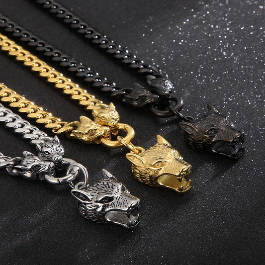 Kemstone Men’s Steel Chain Set – Wolf Head Bracelet & Necklace Punk Style KB133023