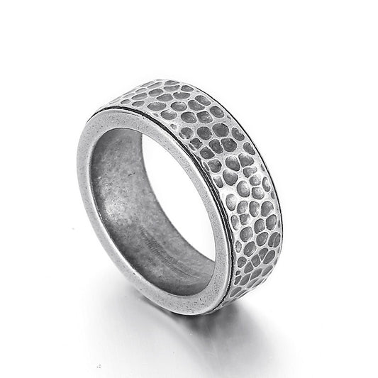 Kemstone Vintage Hammered Titanium Steel Ring for Men – Punk Matte Black or Silver KR92126-K
