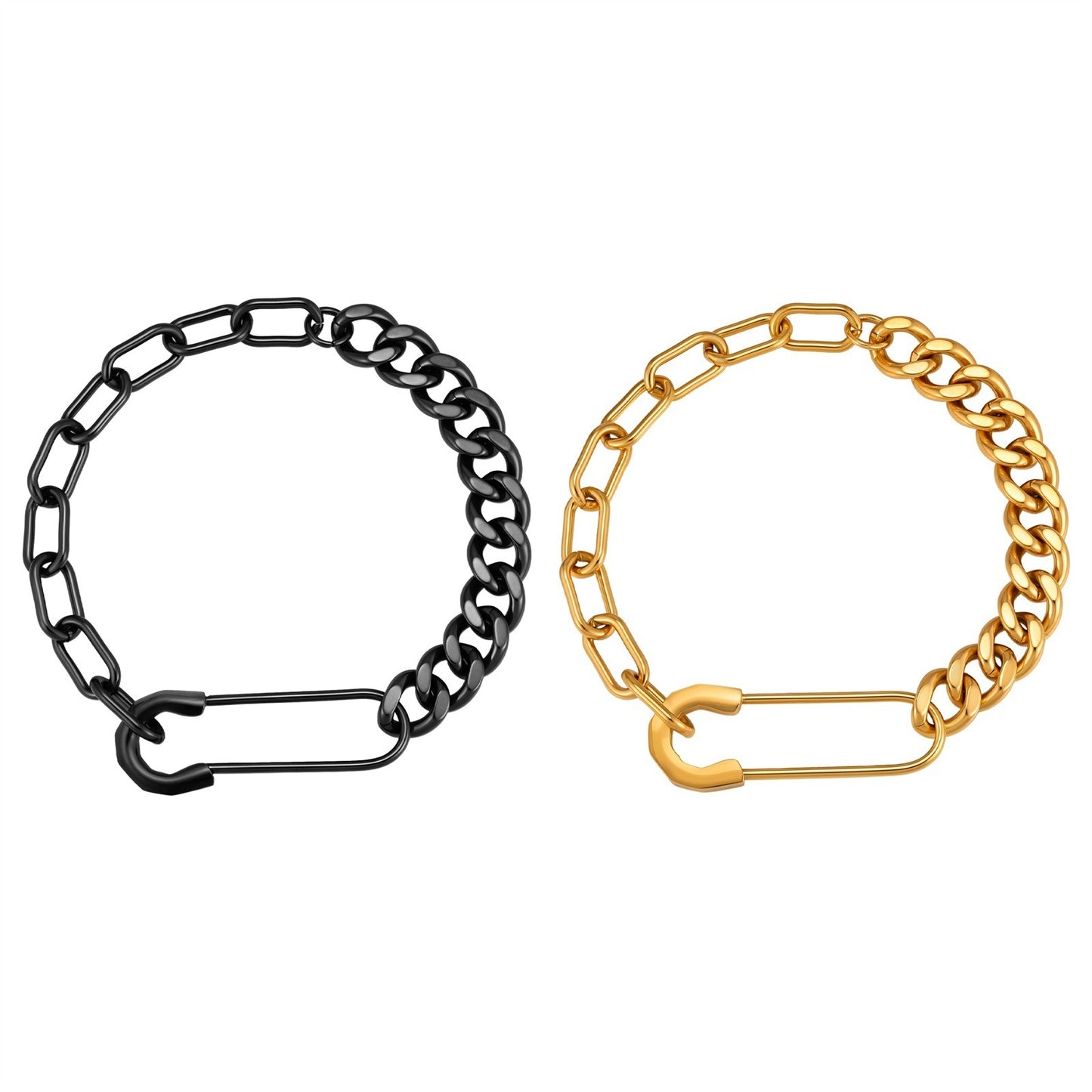 Kemstone Safety Pin Chain Bracelet for Men Stainless Steel Punk Streetwear BR-1068