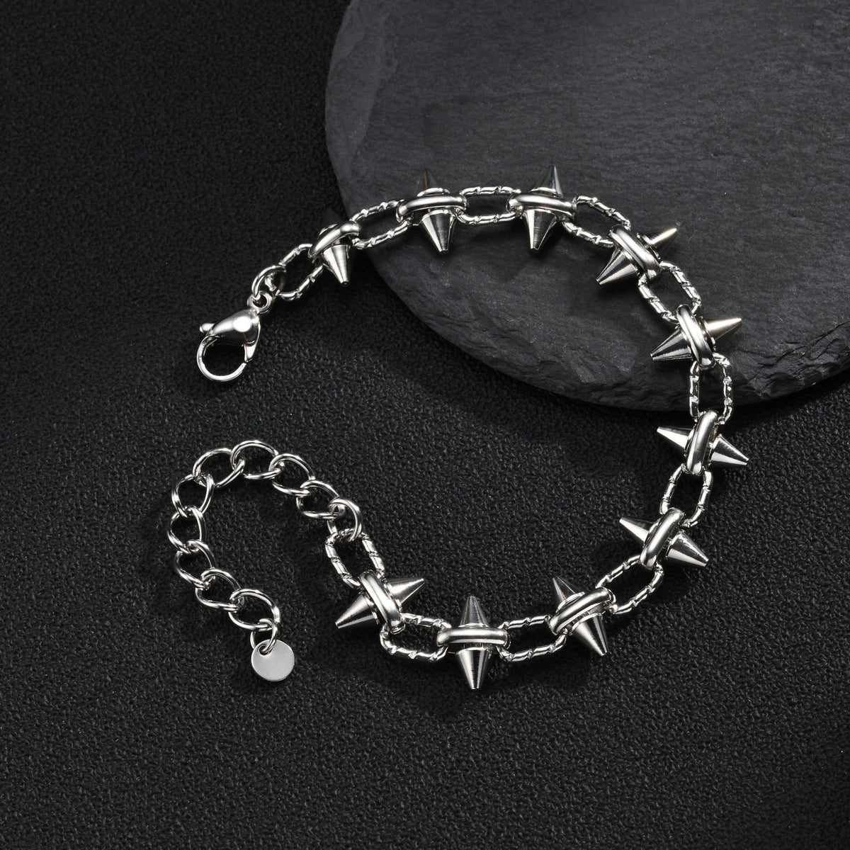 Kemstone Studded Link Bracelet for Men Stainless Steel Cone Stud BR-3298