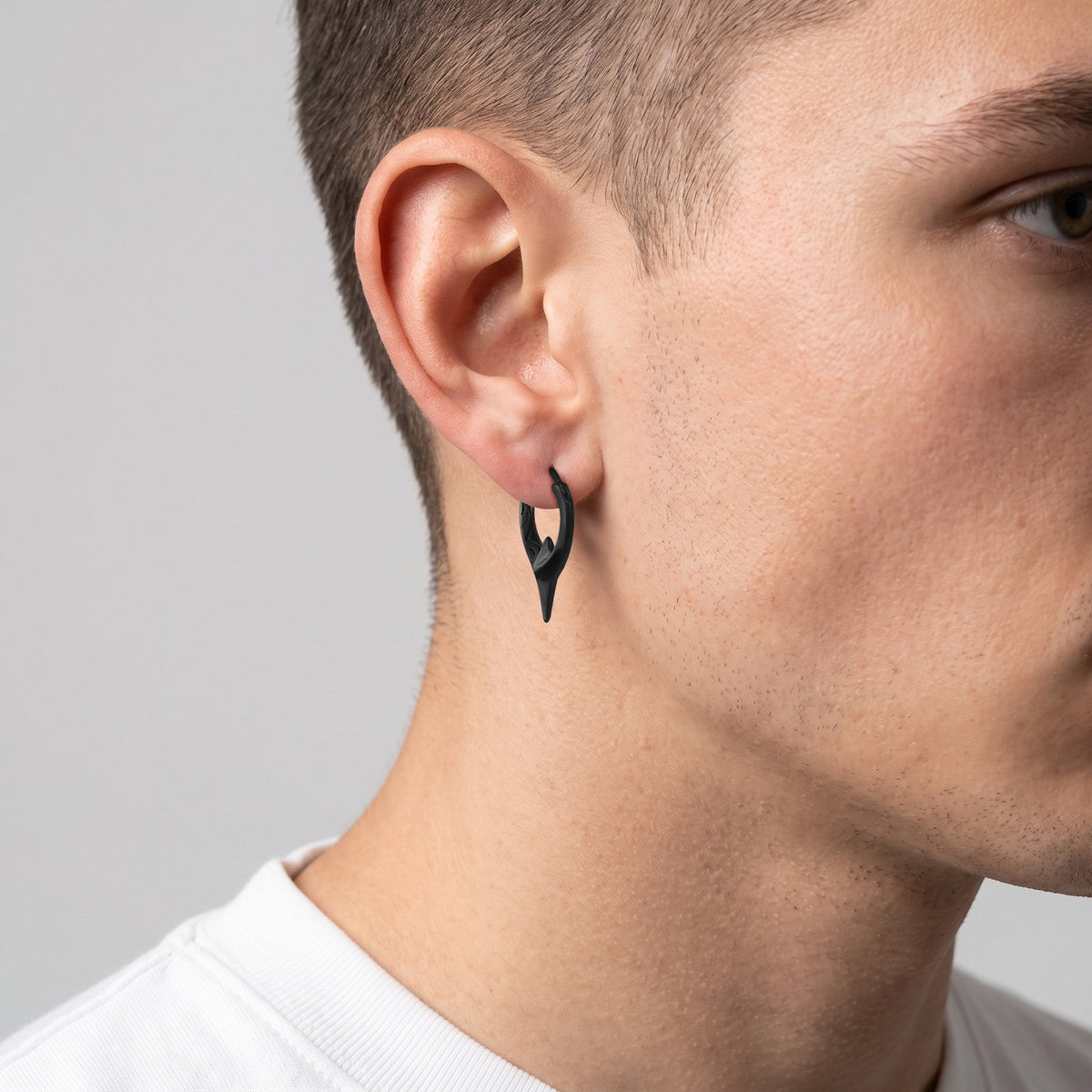 Kemstone Black Star Hoop Earring for Men Stainless Steel Four Point EH-829