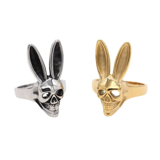 Kemstone Titanium Steel Rabbit Skull Ring for Men Gothic Style R1297