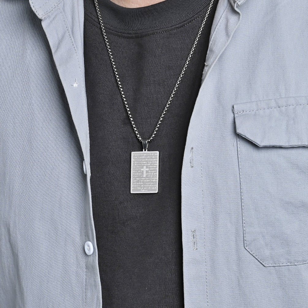 Kemstone Stainless Steel Engraved Cross Pendant Necklace for Men K-PT623