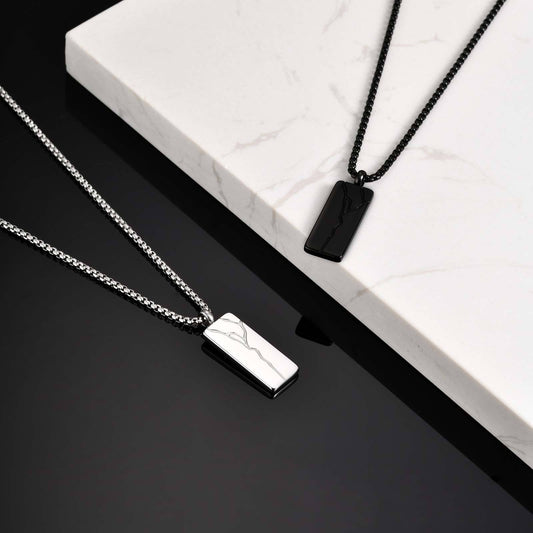 Kemstone Stainless Steel Crack Pattern Bar Pendant Necklace for Men NC-2319