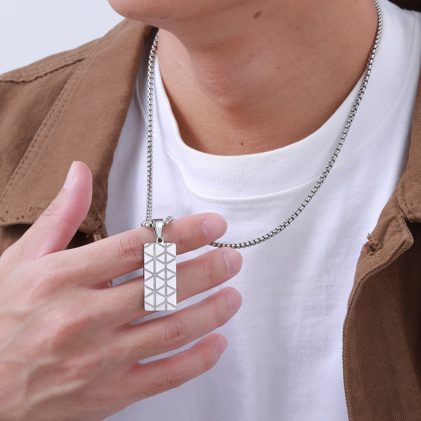 Kemstone Stainless Steel Rectangular Pendant Necklace for Men PN-2077