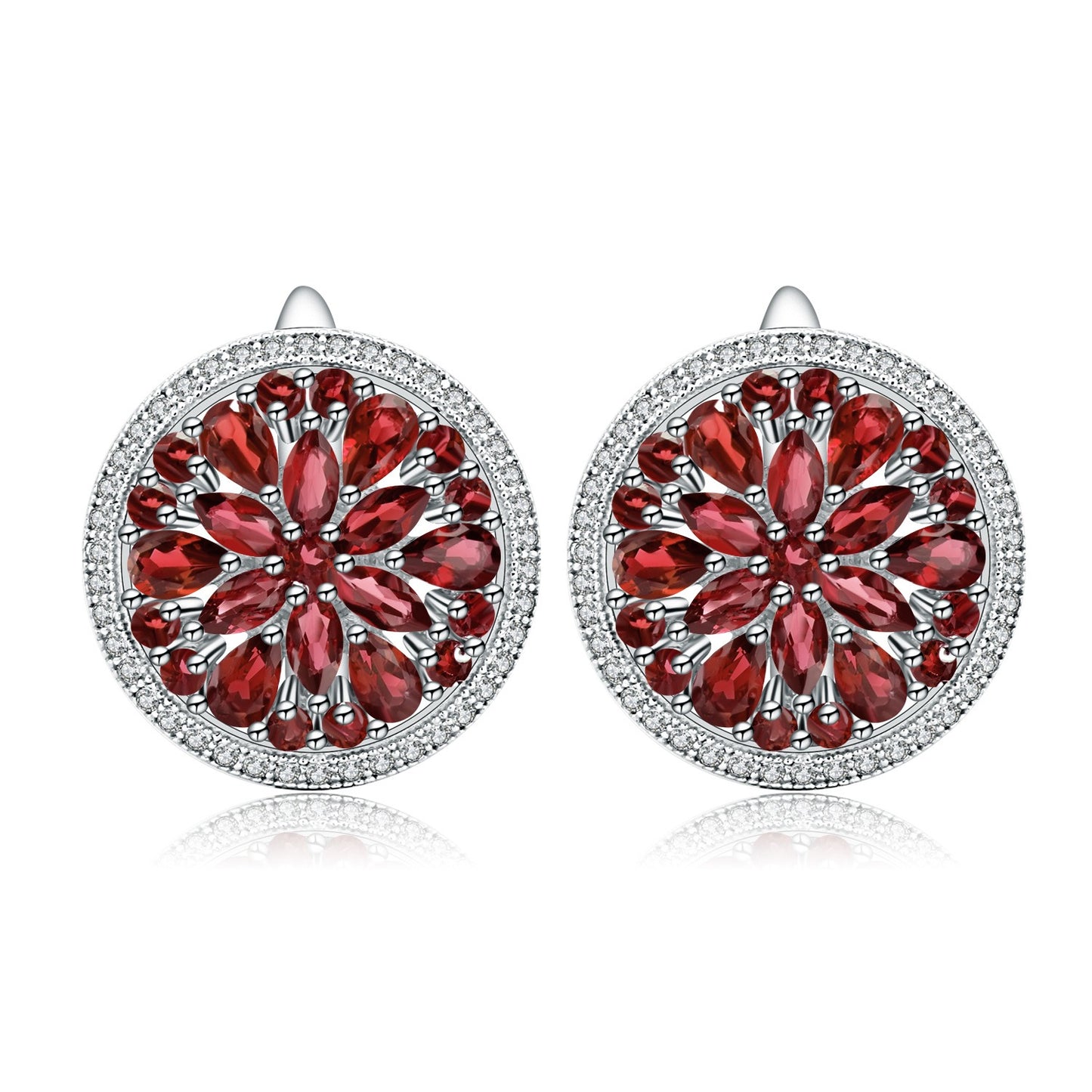 Pendientes Kemstone de plata de ley 925 con granate rojo y detalles de circonita cúbica, diseño original, hechos a mano, K245023E