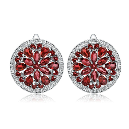 Pendientes Kemstone de plata de ley 925 con granate rojo y detalles de circonita cúbica, diseño original, hechos a mano, K245023E