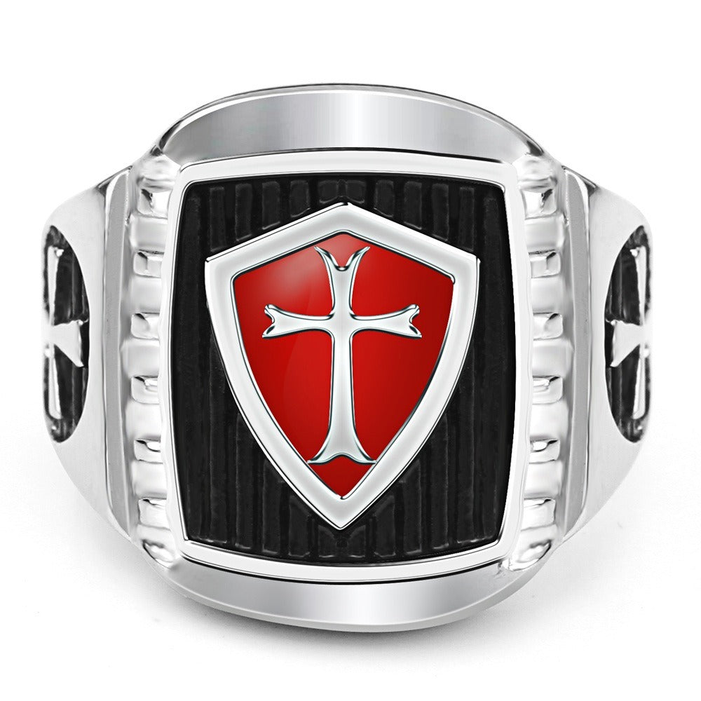 Kemstone Red Enamel Cross Ring for Men Stainless Steel Vintage TR0046