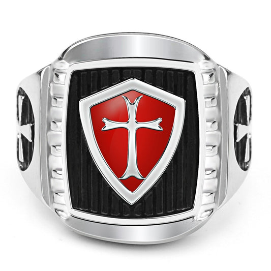 Kemstone Red Enamel Cross Ring for Men Stainless Steel Vintage TR0046