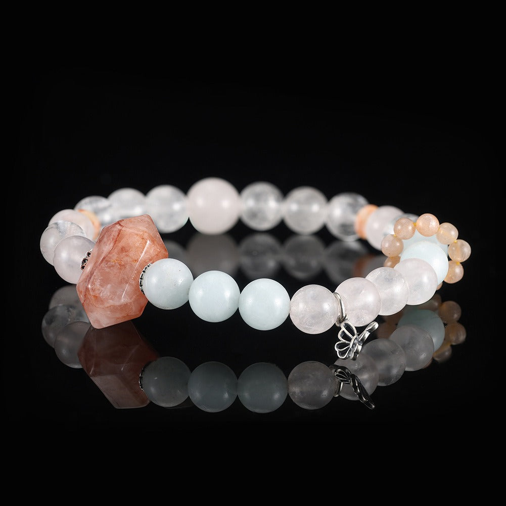 Kemston Mixed Natural Stone Bracelet for Women Red Phantom Quartz Butterfly Charm GMB93
