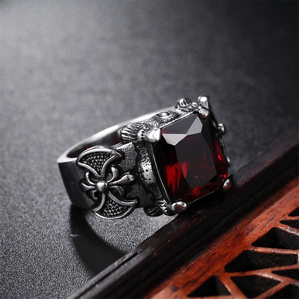 Kemstone Viking Axe Stone Ring for Men Titanium Steel R0542