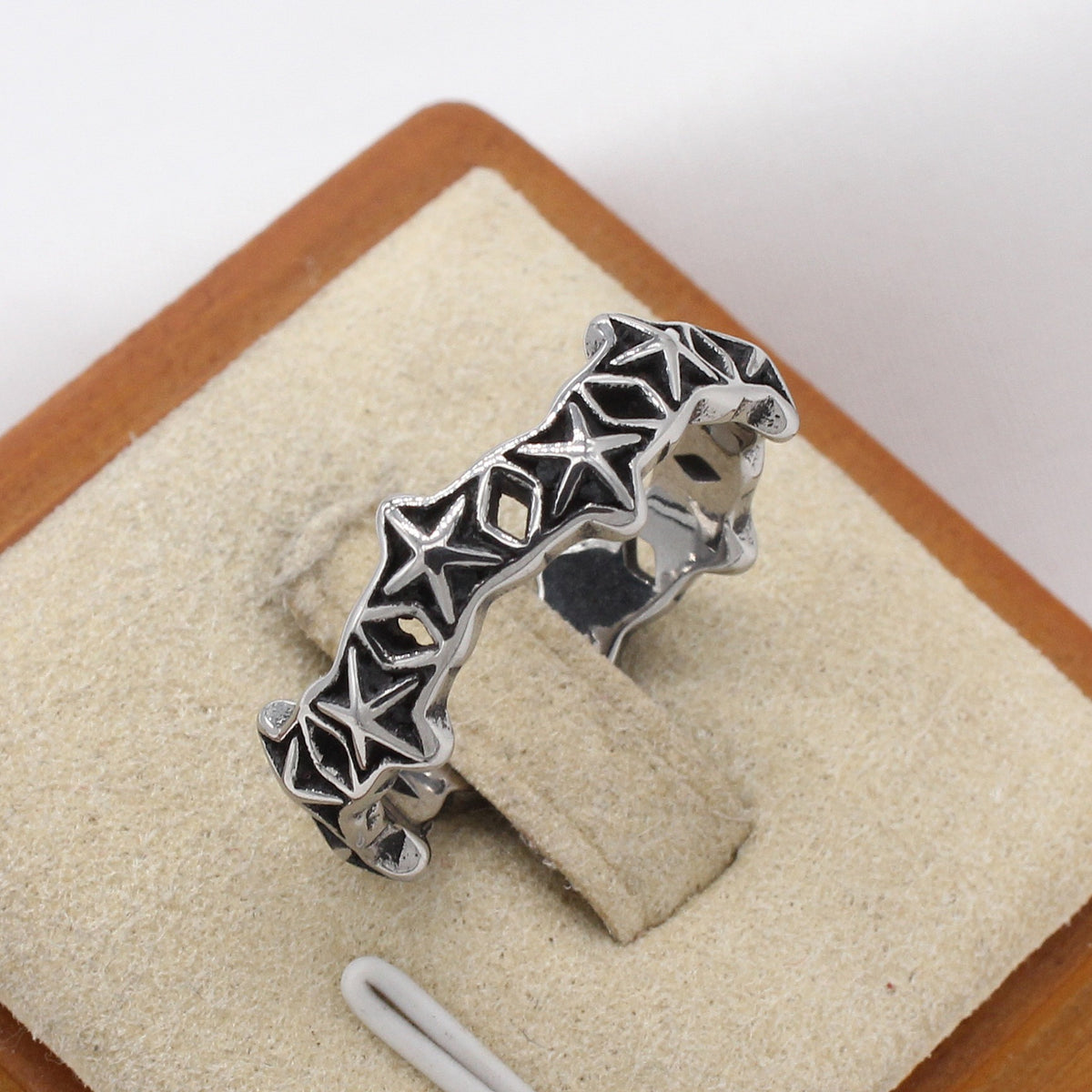 Kemstone Vintage Star Pattern Ring for Men Titanium Steel R1909