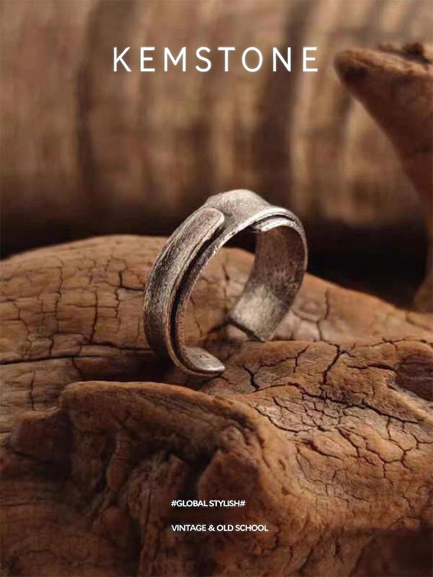Kemstone S925 Sterling Silver Adjustable Vintage Grunge Ring – Retro Sound of Seattle for Men & Women NW-JZ259