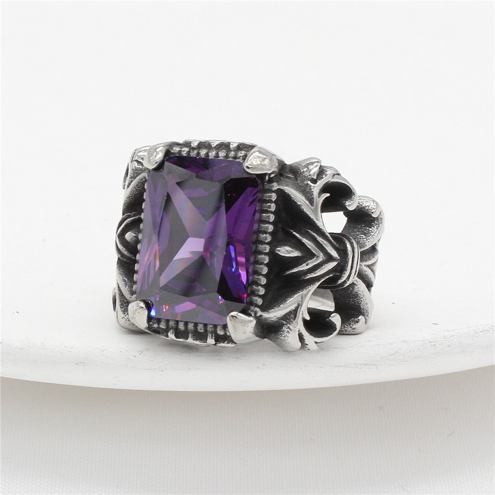 Kemstone Red Stone Statement Ring for Men Titanium Steel Vintage R0053