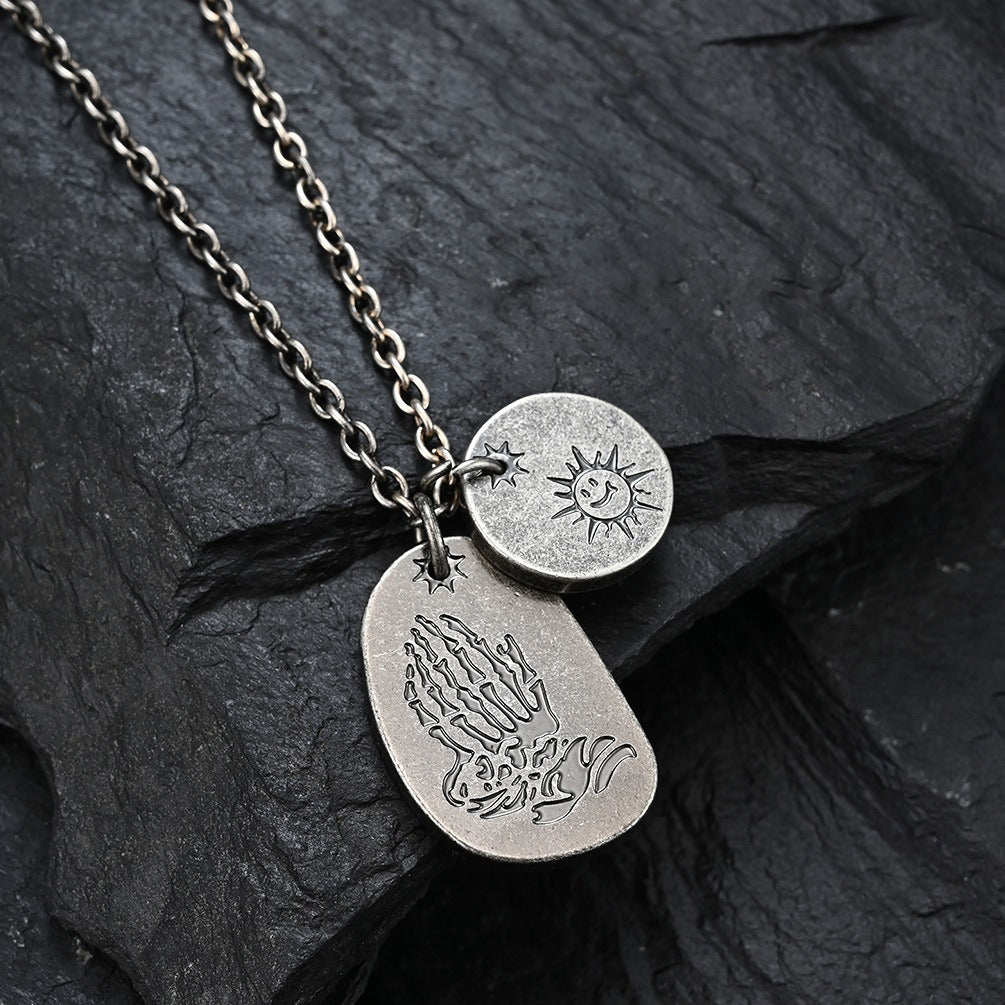 Kemstone Vintage Lightning Layered Pendant Necklace for Men Stainless Steel Sun Detail K-PT228