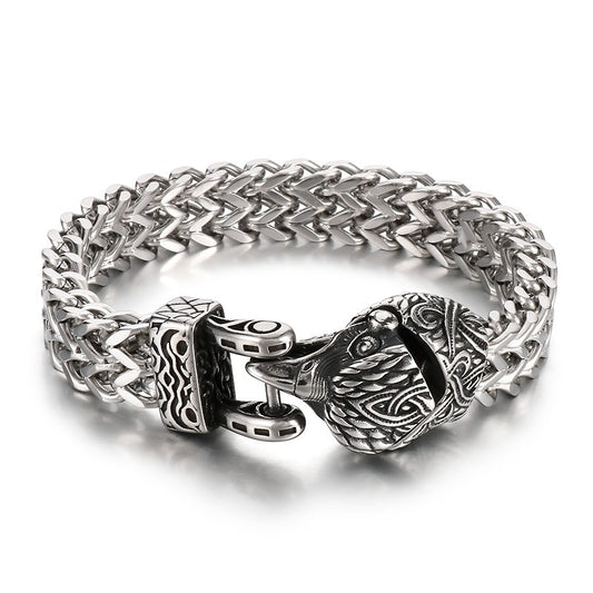 Kemstone Reversible Eagle & Wolf Bracelet – Titanium Steel Totem Chain for Men KB179515