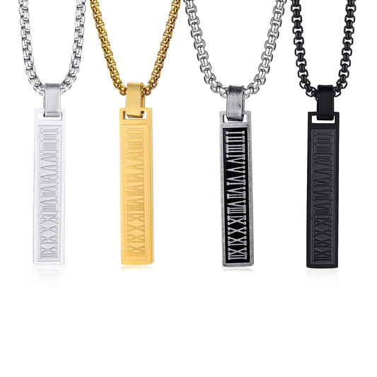 Kemstone Roman Numeral Bar Pendant Necklace - Geometric Minimalist Stainless Steel Necklace for Men PN-1490