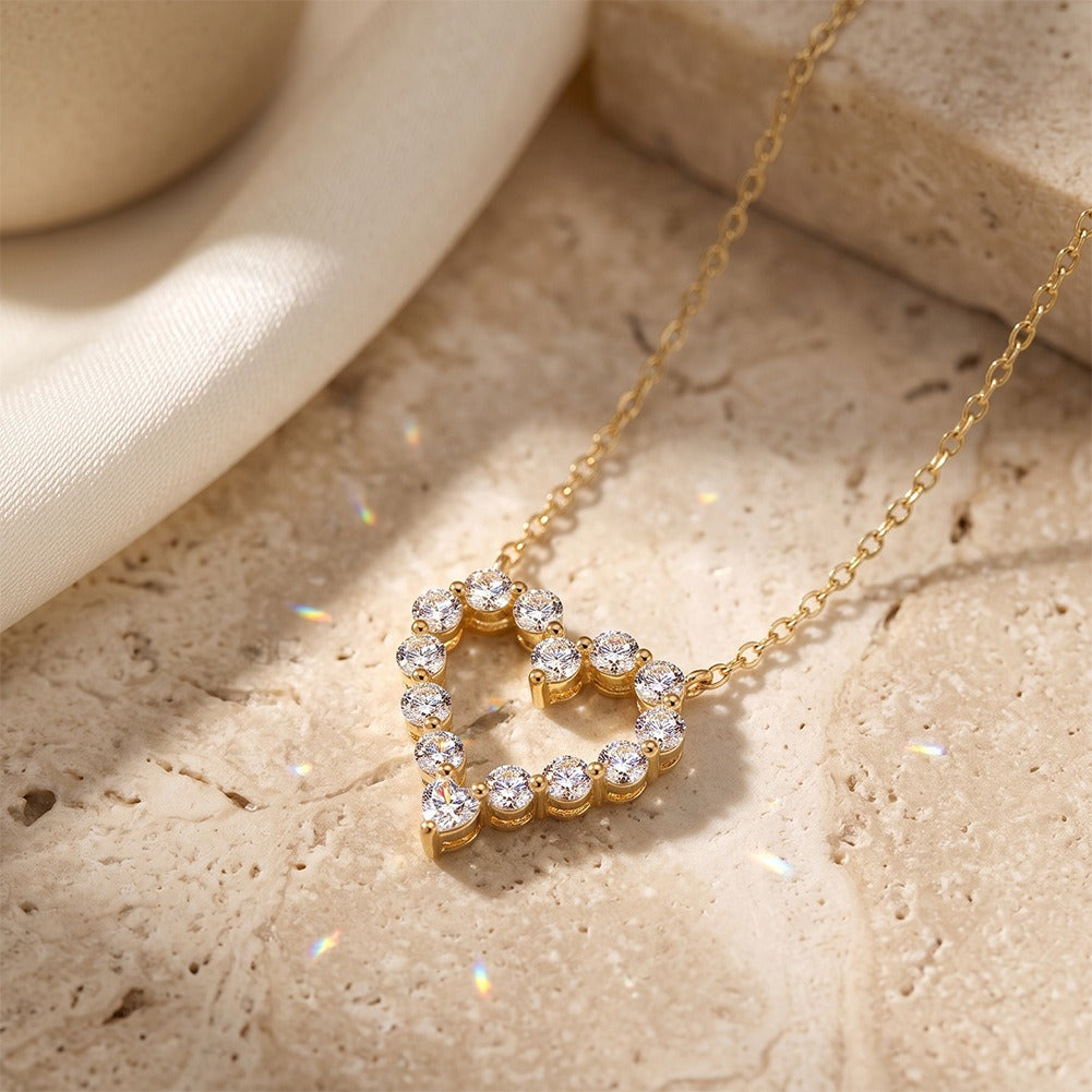 Kemstone Heart Shaped Moissanite Necklace for Women 925 Sterling Silver Pendant SMON23