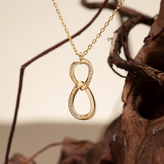 Kemstone Moissanite Infinity Necklace – 18K Gold Plated Sterling Silver Mobius Loop Pendant, Gift for Her EM-HXN180