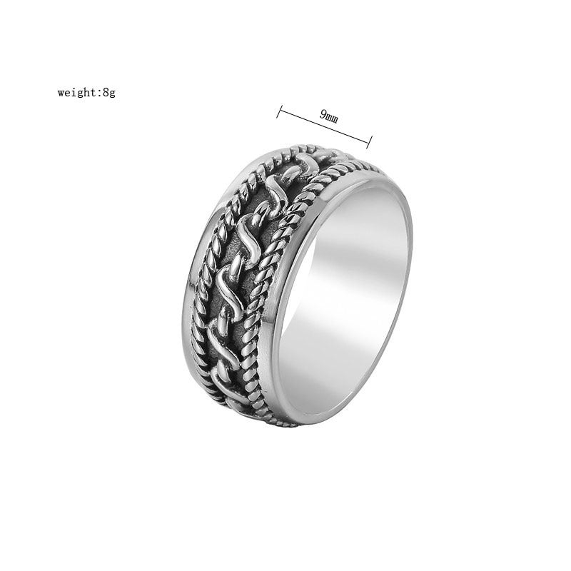 Kemstone Rope Edge Chain Link Ring for Men Titanium Steel R0921