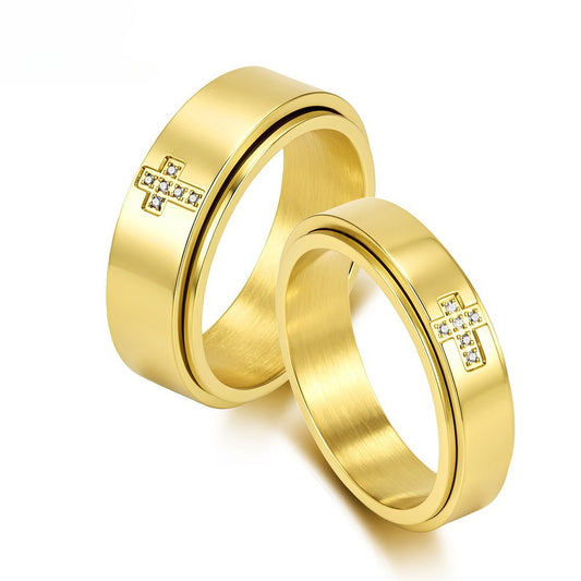 Kemston Rotating Cross Ring for Men & Women Stainless Steel Small Stone Detail K-R1220