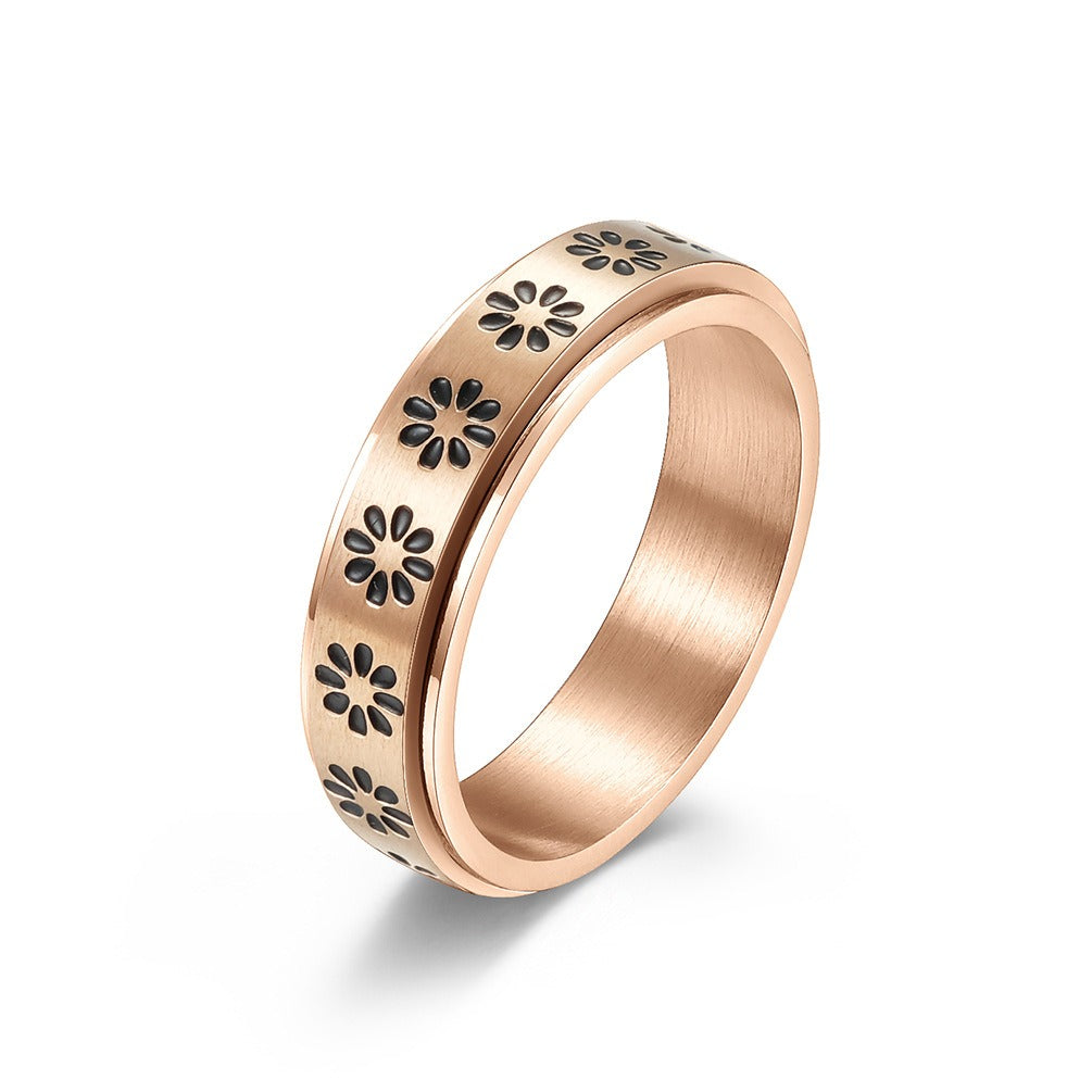 Kemstone Flower Spinner Ring Stainless Steel Rotating Band for Men & Women K-R633