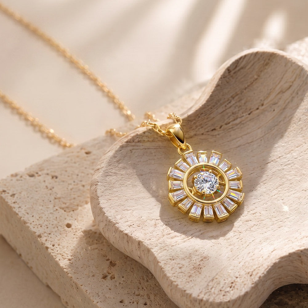 Kemston 0.3CT Sunburst Moissanite Necklace for Women 925 Sterling Silver SMON26