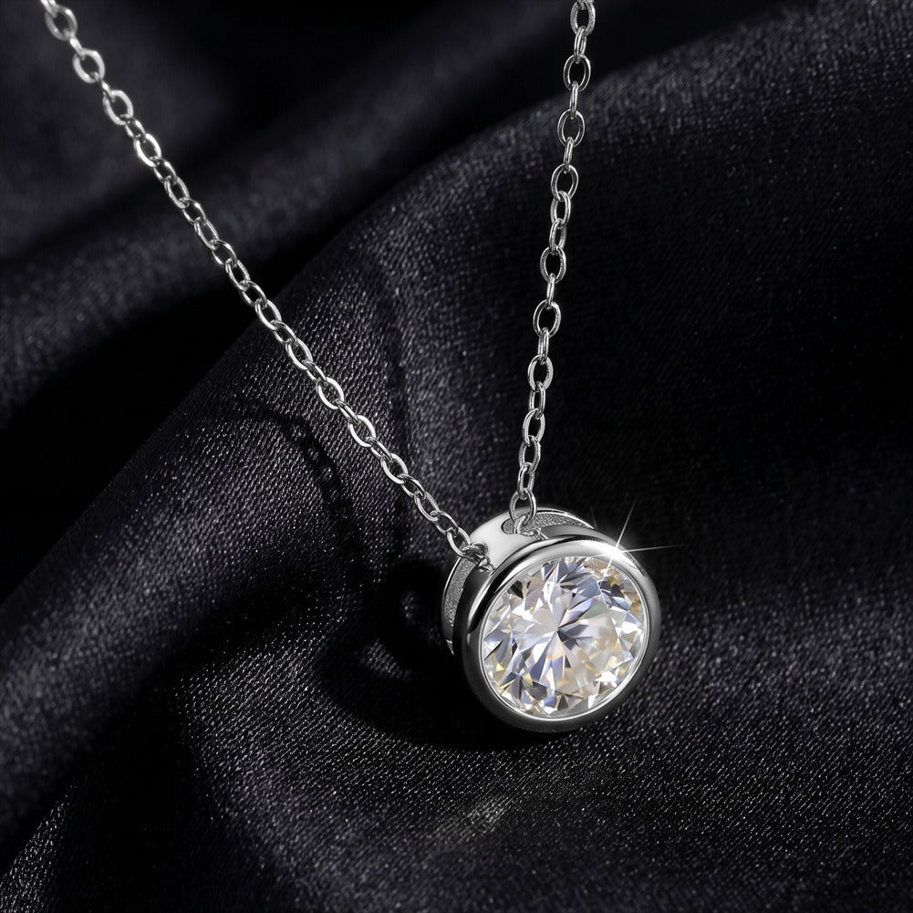 Kemstone Round Cubic Zirconia Pendant Necklace for Women 925 Sterling Silver SLZN35