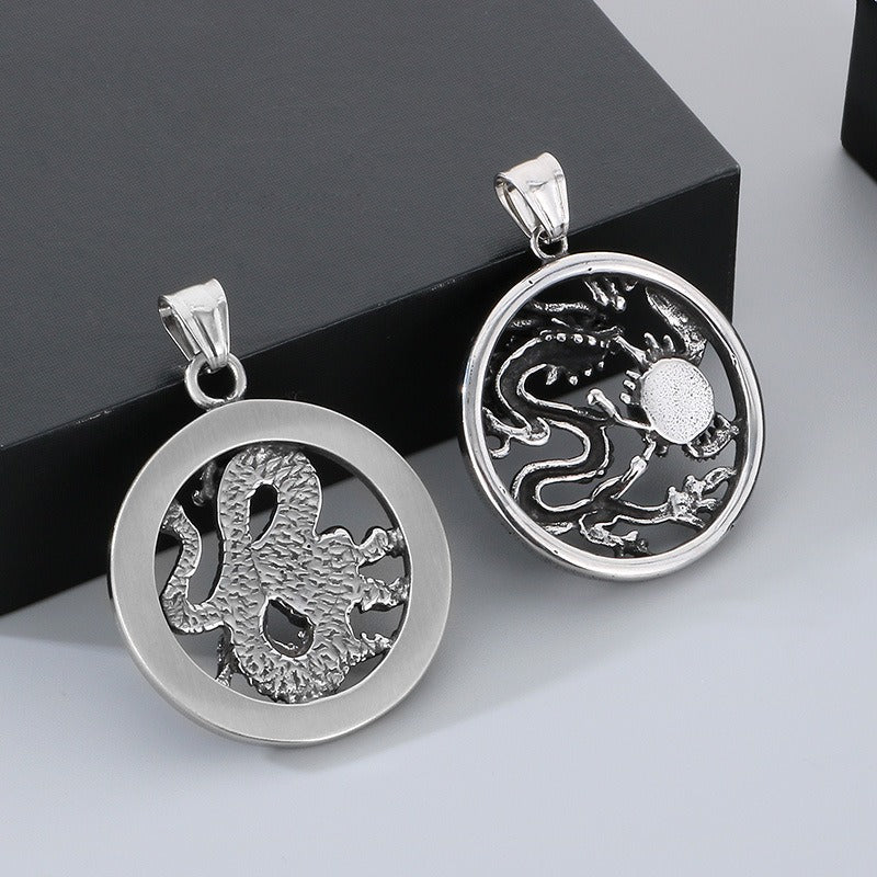 Kemstone Dragon Pendant Necklace for Men Titanium Steel Vintage Carved Design KP100398-KFC
