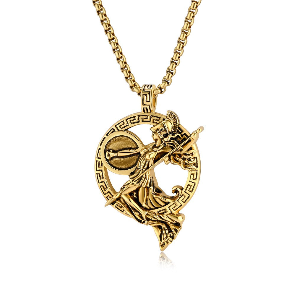 Kemstone Figure Relief Pendant Necklace for Men Stainless Steel Vintage Medallion K-PT585