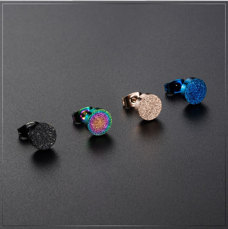 Kemstone Sand Textured Stud Earrings for Men & Women Stainless Steel Round Finish K-E012