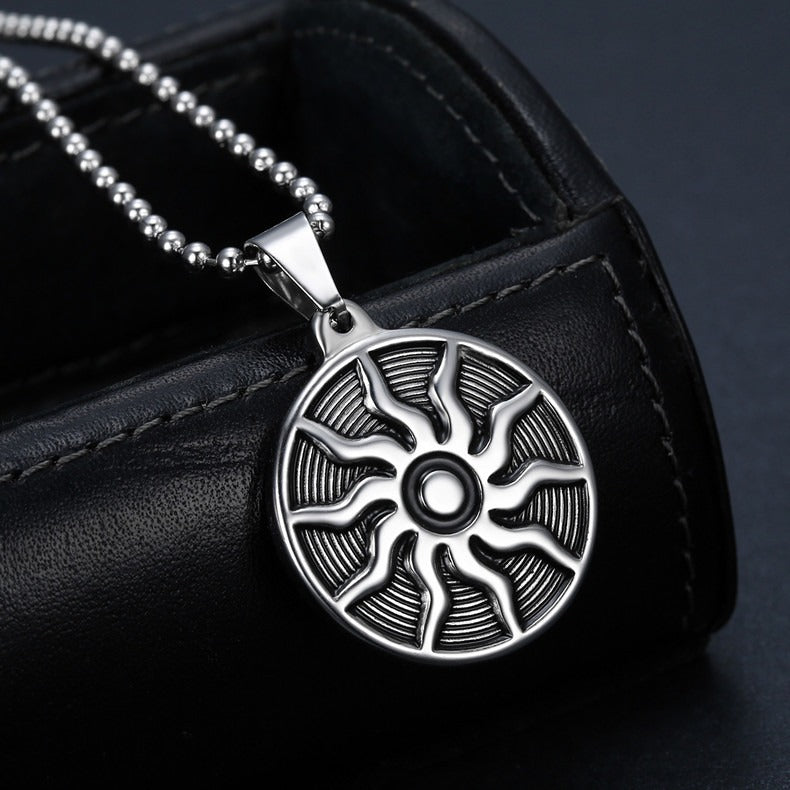 Kemston Stainless Steel Sun Pendant Necklace for Men Flame Rays TN0182