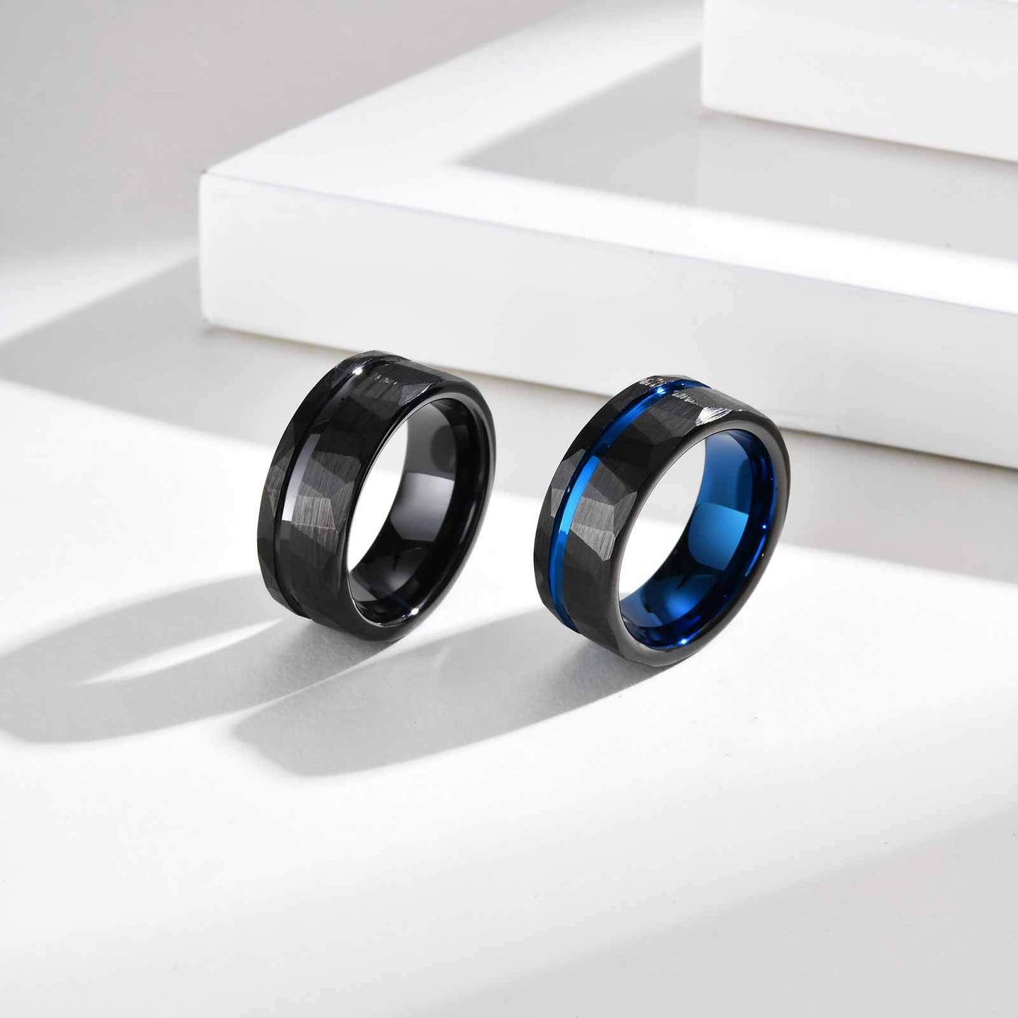 Kemstone Tungsten Carbide Hammered Ring – 8mm Black Brushed Band for Men TCR-104