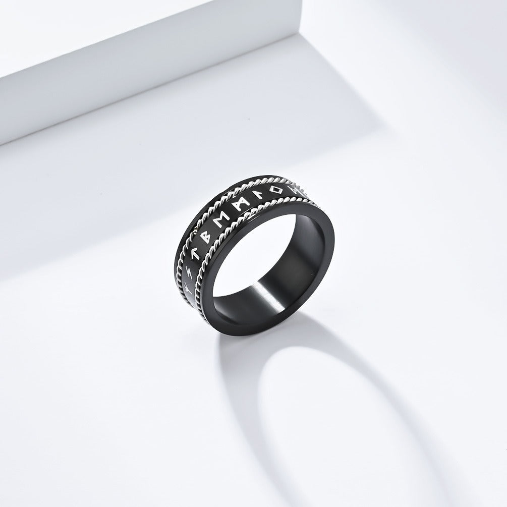 Kemstone Viking Rune Ring for Men Stainless Steel Double Rope Detail K-R804
