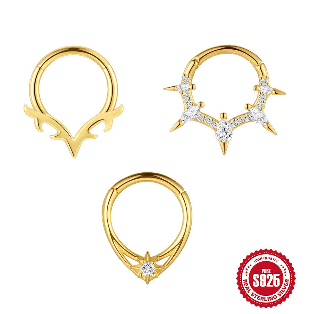 Kemstone S925 Sterling Silver Deer Antler Cartilage Hoop for Women Cubic Zirconia 60266661344C
