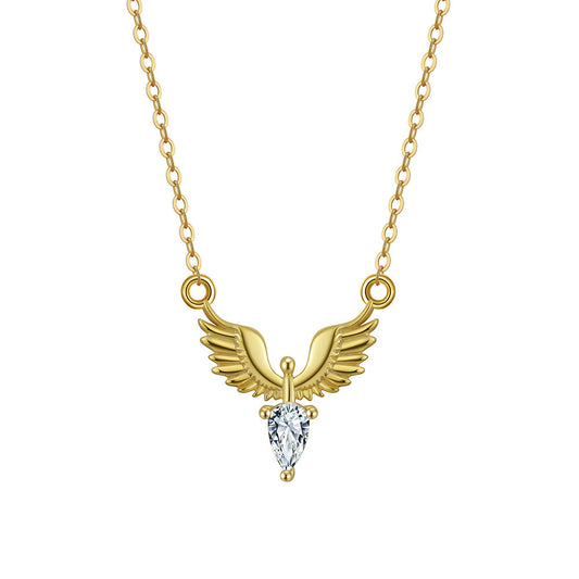 Kemstone S925 Sterling Silver Angel Wing Necklace for Women – Dainty Wing Pendant Clavicle Chain, Silver & Gold A4-APN54