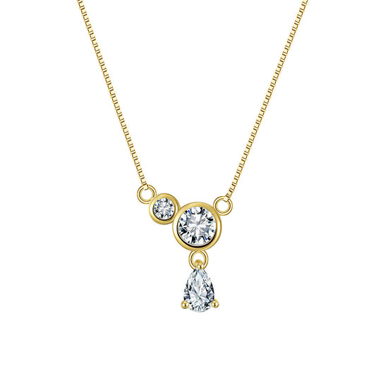 Kemstone S925 Sterling Silver Box Chain CZ Necklace for Women – Teardrop Pendant Clavicle Chain, Silver & Gold A4-APN47