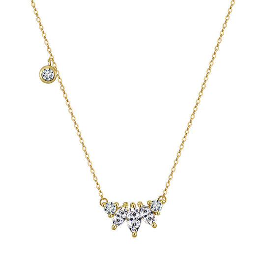 Kemstone S925 Sterling Silver Marquise CZ Pendant Necklace for Women – Oval Eye-Shaped Zircon Clavicle Chain, Silver & Gold A4-APN45