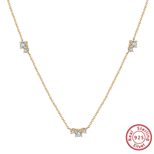 Kemstone S925 Sterling Silver Triple Layer CZ Necklace for Women – Dainty Layered Clavicle Chain, Silver & Gold A4-APN20
