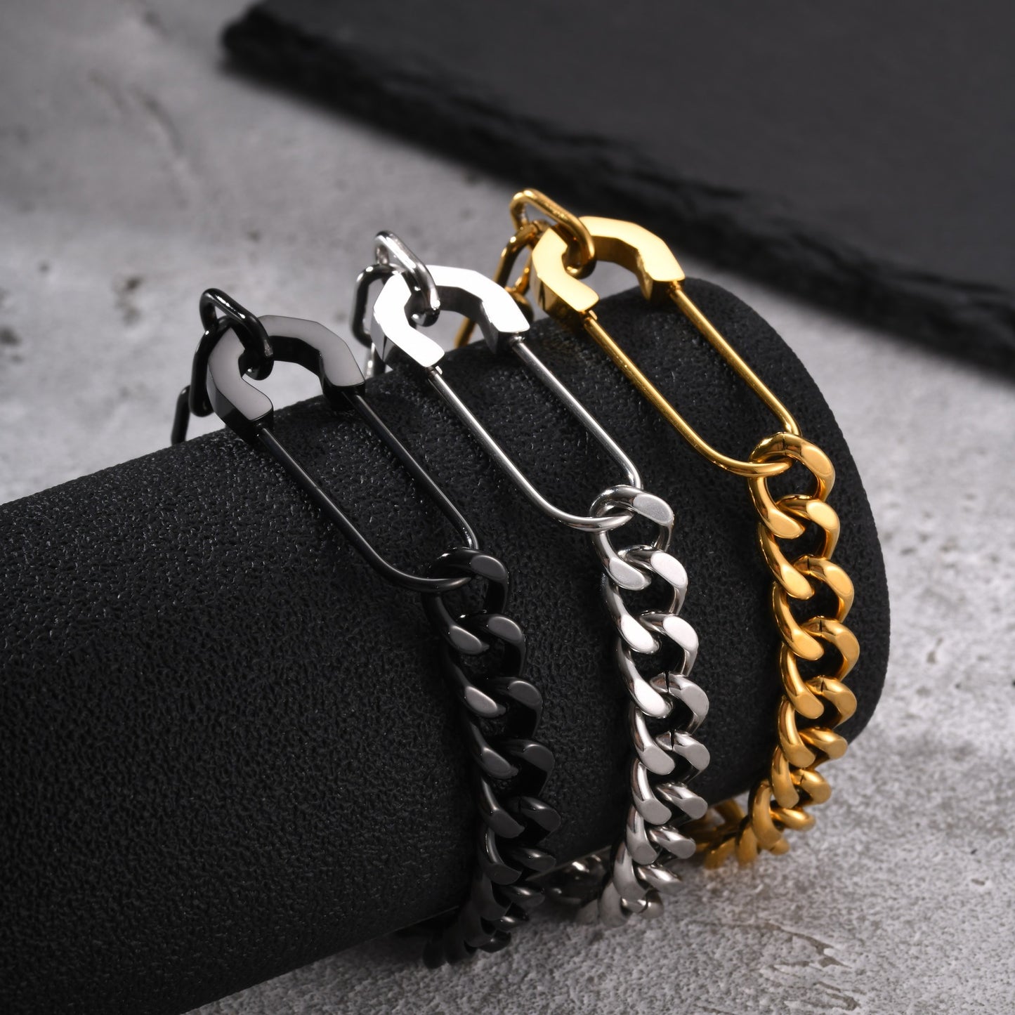 Kemstone Safety Pin Chain Bracelet for Men Stainless Steel Punk Streetwear BR-1068