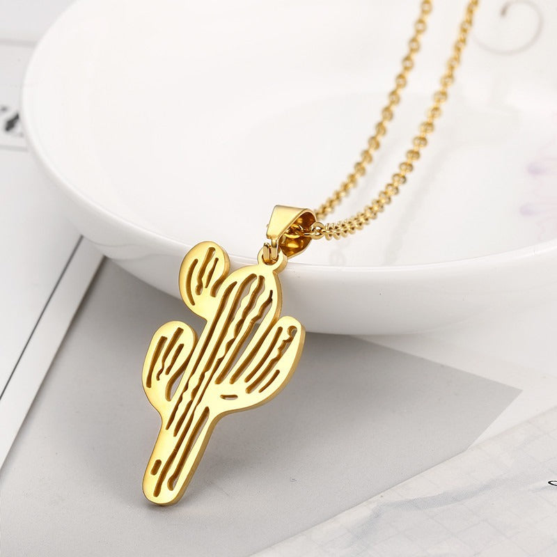 Kemston Cactus Pendant Necklace for Men Titanium Steel Openwork TN0298
