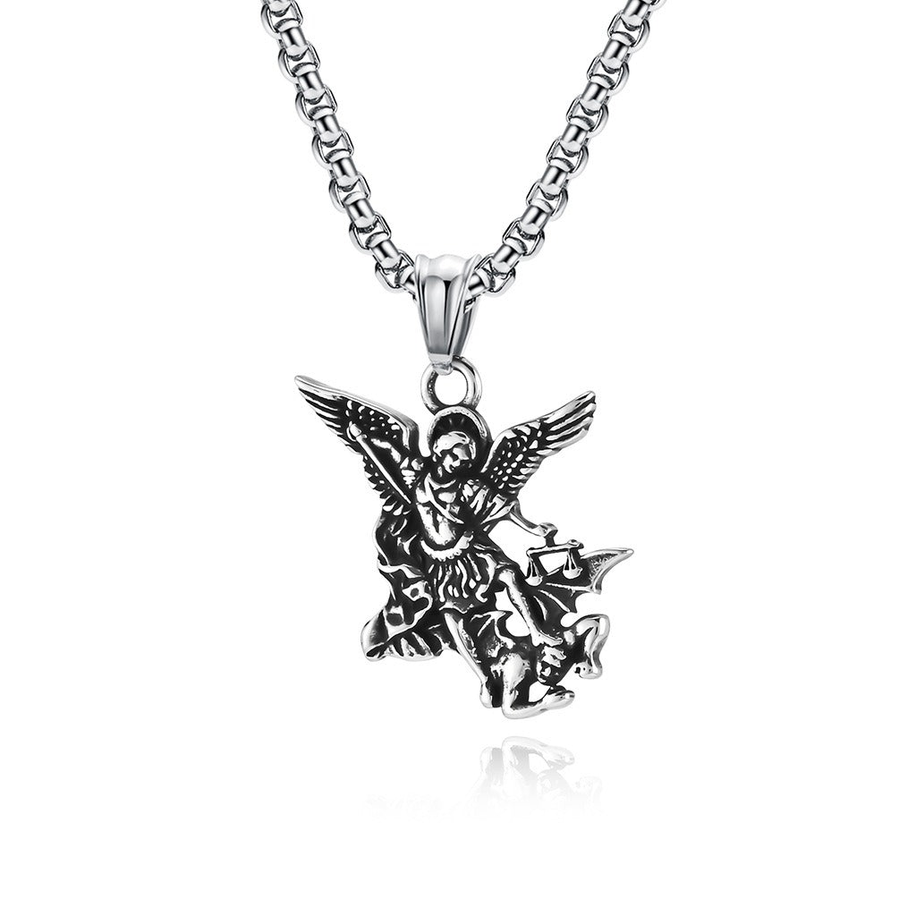 Kemstone Saint Michael Necklace – Titanium Steel Archangel Pendant for Men K-PT517