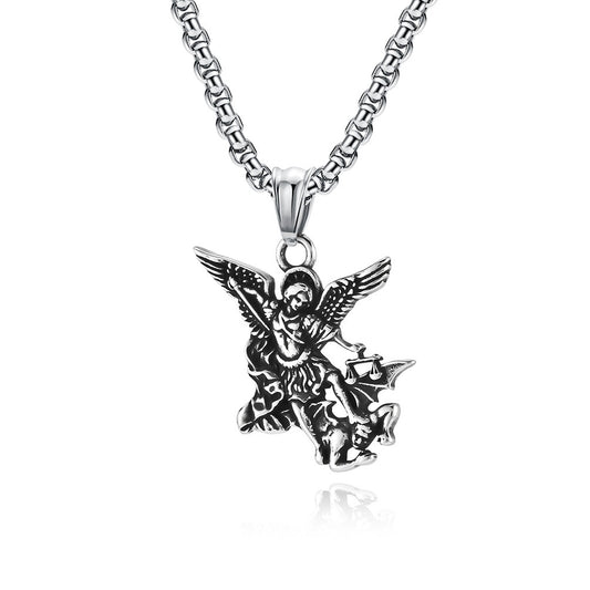 Kemstone Saint Michael Necklace – Titanium Steel Archangel Pendant for Men K-PT517